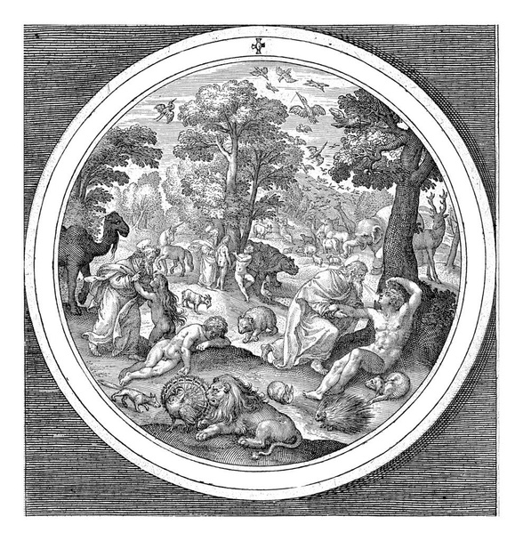 Yaradılışın Altıncı Günü: Tanrı Hayvanları, Adem 'i ve Havva' yı yarattı, Nikolaes de Bruyn, Maerten de Vos 'tan sonra, 1581 - 1656' ıncı Yaradılış Günü: Tanrı Hayvanlar 'ı, Adem' i ve Havva 'yı yarattı.. - Fotoğraf, Görsel