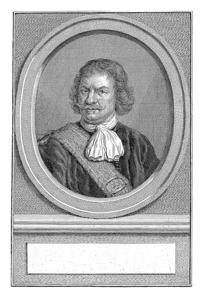 Busto de Tjerck Hiddes de Vries en óvalo. El retrato descansa sobre un zócalo con un campo vacío para su nombre. - Foto, Imagen
