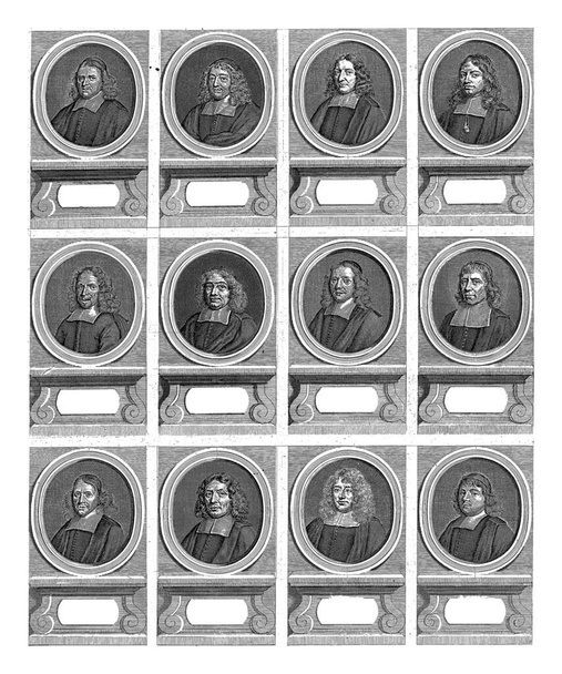 Left half with twelve portraits of the two-page portraits of twenty-four pastors of Amsterdam, who worked for the Reformed Church between 1681-1686. - Photo, Image