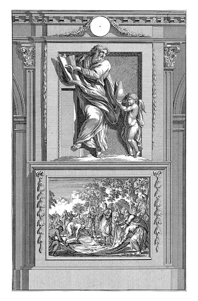 San Cipriano di Cartagine, Jan Luyken, dopo Jan Goeree, 1698 San Cipriano di Cartagine indica un angelo con una mitra a un passaggio in un libro. - Foto, immagini