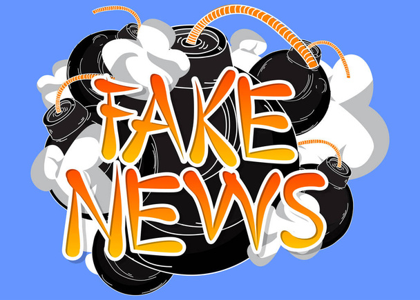 Fake News Text mit schwarzer Bombe. Cartoon Vector Illutration. - Vektor, Bild