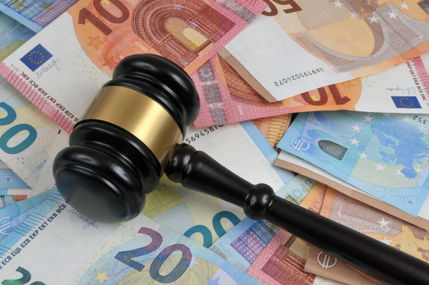 Judge gavel lying on euro banknotes  - Foto, Bild