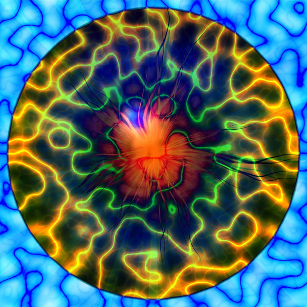 Абстрактный золотисто-синий централизованный яркий узор
 - Фото, изображение