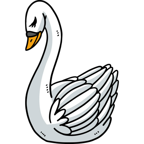 This cartoon clipart shows a Swan illustration. - Vektör, Görsel