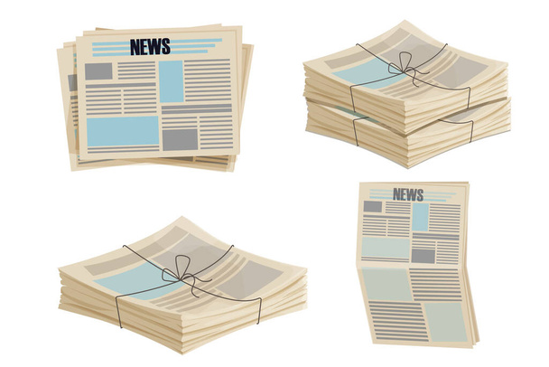 Pila di giornali, pila di riviste con corda in stile cartone animato isolata su sfondo bianco. . Illustrazione vettoriale - Vettoriali, immagini