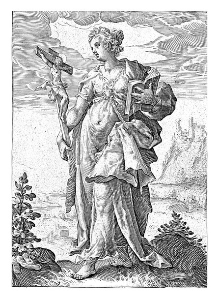 Het Geloof verpersoonlijkt; een vrouwelijke figuur met een kruisbeeld en een bijbel. - Foto, afbeelding