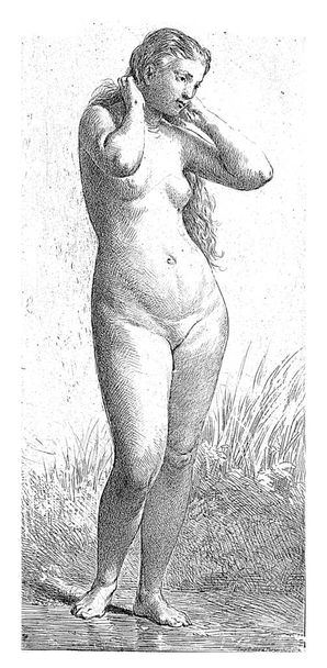 Standing Naked Woman, Charles Emile Jacque (attribué à), 1846, gravé à l'ancienne. - Photo, image