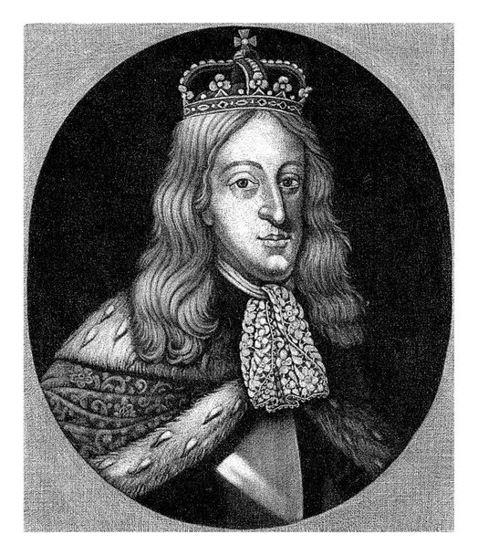 Karel II, koning van Spanje, met de koninklijke kroon op zijn hoofd en de kroningsmantel op zijn schouders. - Foto, afbeelding