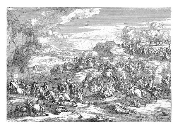 Landschaft mit Reiterschlacht, Jan van Huchtenburg, nach Adam Frans van der Meulen, 1674 - 1733 - Foto, Bild