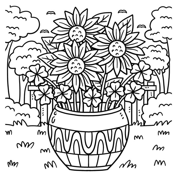 A cute and funny coloring page of a Saint Patricks Day Sun Flower. Provides hours of coloring fun for children. Color, this page is very easy. Suitable for little kids and toddlers. - Vector, Image