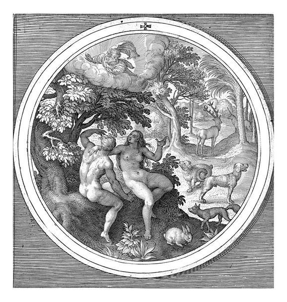 Adem ve Havva Tanrı 'dan saklanıyor, Nicolaes de Bruyn, Maerten de Vos' tan sonra, 1581 - 1656 Adem ve Havva çıplaklıklarından dolayı Tanrı 'dan saklanıyorlar.. - Fotoğraf, Görsel