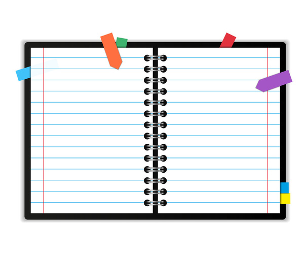 Open blank note book with some stickies isolated on a white background - Vector - Vetor, Imagem