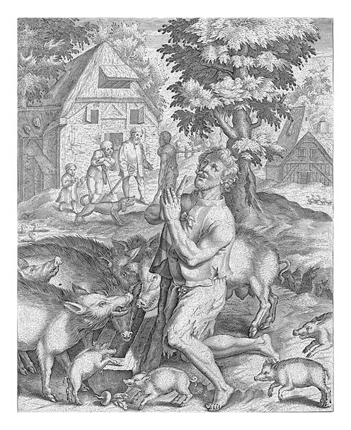 Der verlorene Sohn als Schweinehirt, Nicolaes de Bruyn, 1581 - 1656 - Foto, Bild