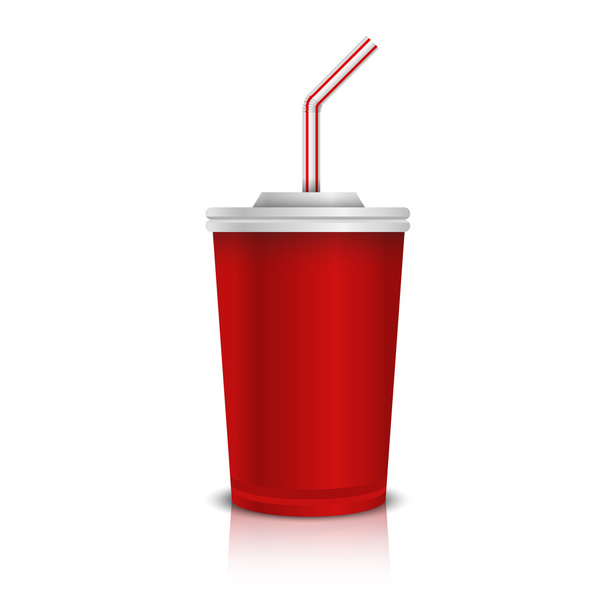 Disposable cups for beverages with straw collection. Vector illustration. - Vettoriali, immagini