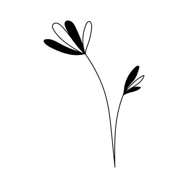 Illustration of a flower, silhouette of a twig with flowers and leaves. Vector illustration. Floral print. - Vektor, obrázek