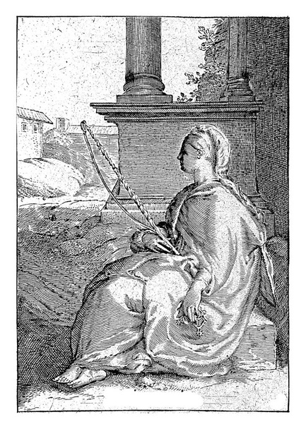 Industriousness, anonymous, after Jan Saenredam, after Hendrick Goltzius, 1601 - 1652 The personification of industriousness sits next to a building and wears a long robe. - Photo, Image