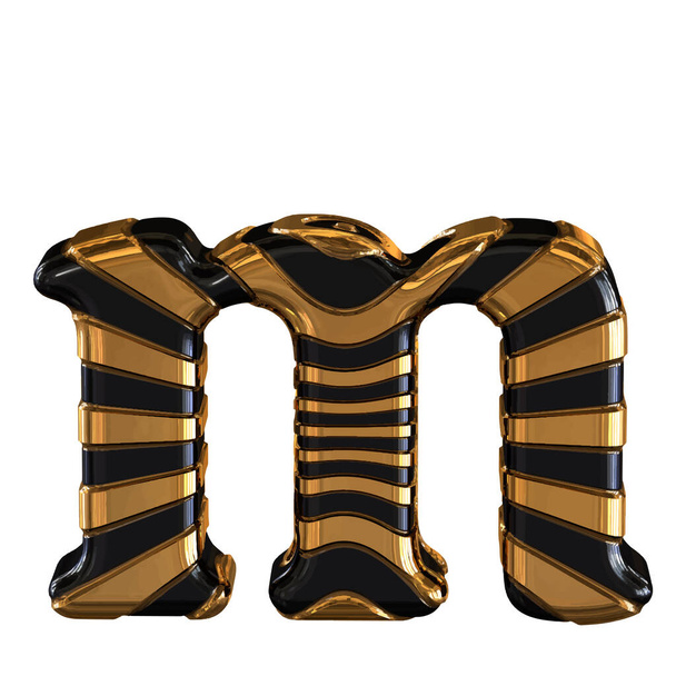Black and gold 3d symbol with straps. letter m - Вектор,изображение
