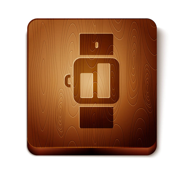 Icono marrón Smartwatch aislado sobre fondo blanco. Botón cuadrado de madera. Vector. - Vector, imagen