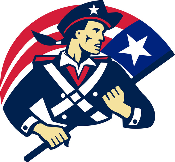 Patriota americano Minuteman Bandiera Retro - Vettoriali, immagini