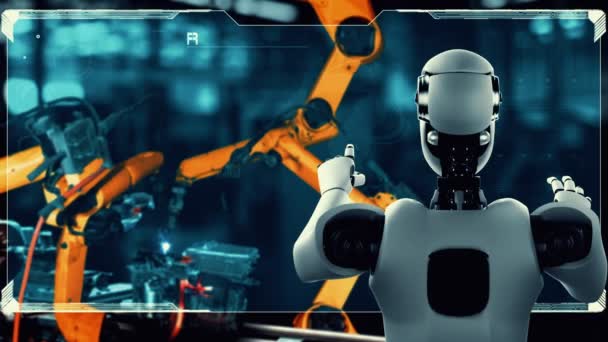 Cybernated industry robot and robotic arms for assembly in factory production . Concept of artificial intelligence for industrial revolution and automation manufacturing process . - Séquence, vidéo