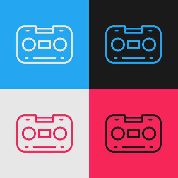 Pop art linea Retro audiocassetta icona isolata su sfondo a colori. Vettore. - Vettoriali, immagini