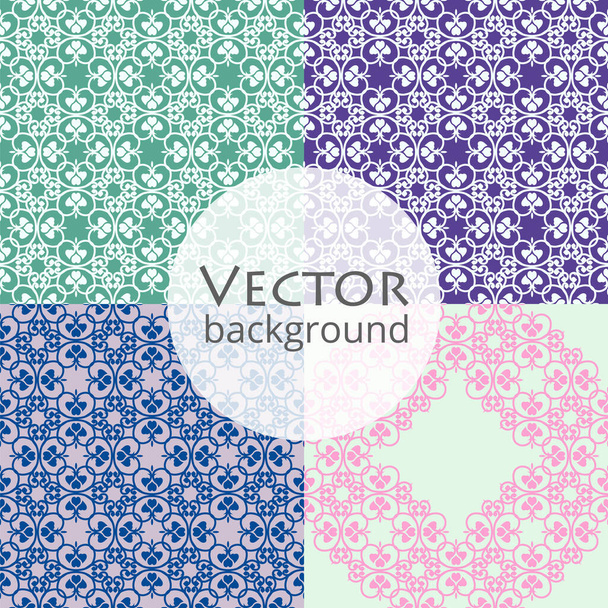 Vector illustration of a floral set of seamless patterns. Simple illustrations, flat style. - Vektor, Bild