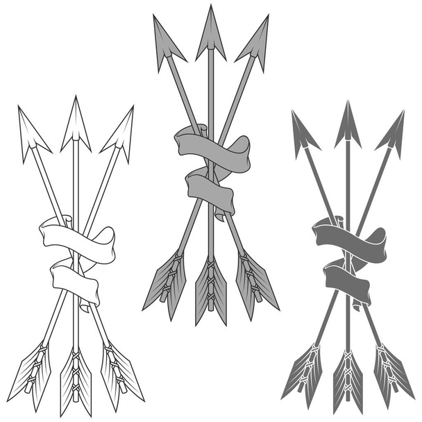 Progettazione vettoriale di tre frecce avvolte nel nastro, frecce avvolte nel nastro per posizionare il testo - Vettoriali, immagini