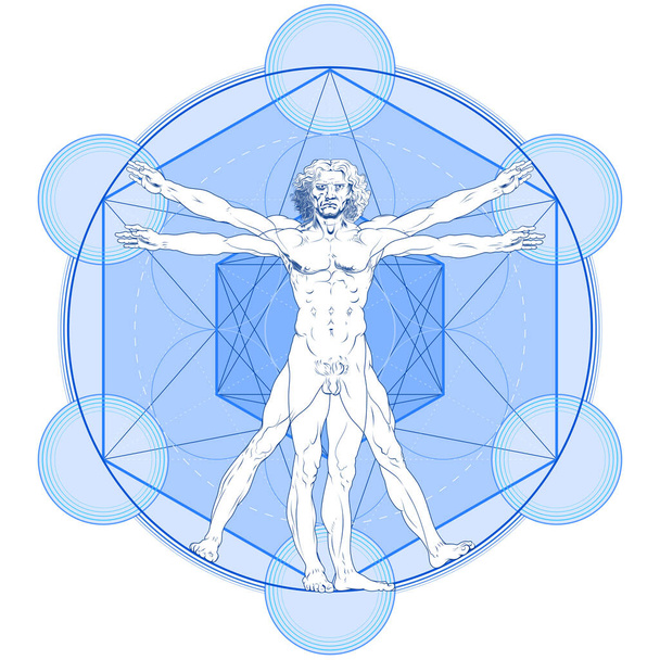Vitruvian Man vector design with Metatron background - Vector, Image