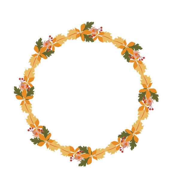 Autumn round frame with golden maple and oak leaves. Vector template illustration. - Vetor, Imagem
