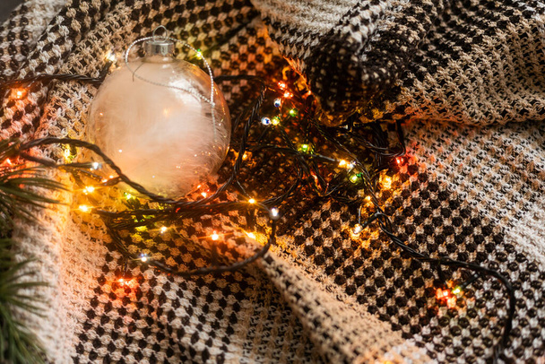 Christmas decor and plaid blanket. - Photo, Image