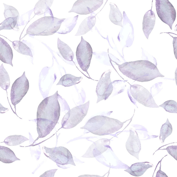 Watercolor gentle seamless pattern with abstract purple leaves. Hand drawn floral illustration isolated on white background. For packaging, wrapping design or print. Vector EPS. - Vector, Image