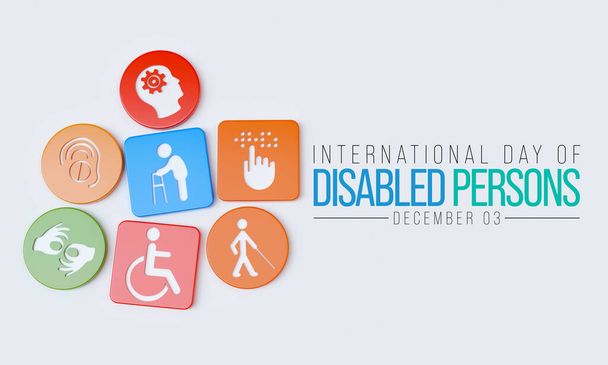 La Giornata internazionale delle persone con disabilità (IDPD) si celebra ogni anno il 3 dicembre. sensibilizzare sulla situazione dei disabili in tutti gli aspetti della vita. Rendering 3D - Foto, immagini