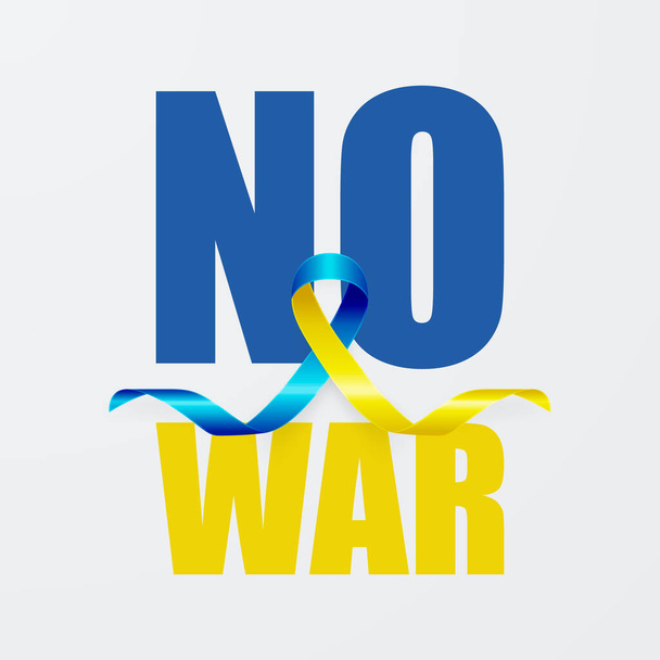 No War in Ukraine. Anti War Call with the Smbol of Peace with Blue and Yellow Silk Ribbon. Ukranian Flag Colors. Struggle, Protest, Support Ukraine, Slogan. Vector Illustration. - Διάνυσμα, εικόνα