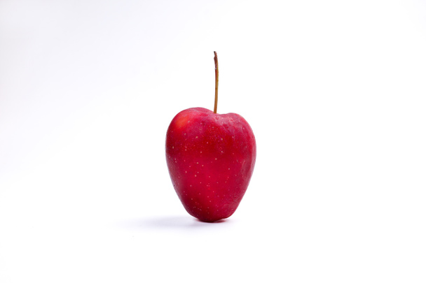 Pequeña manzana roja en forma de fresa de otoño sobre fondo blanco  - Foto, imagen