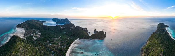 Aerial view of Loh Lana Bay at sunset in koh Phi Phi islands, Krabi, Thailand, south east asia - Photo, Image