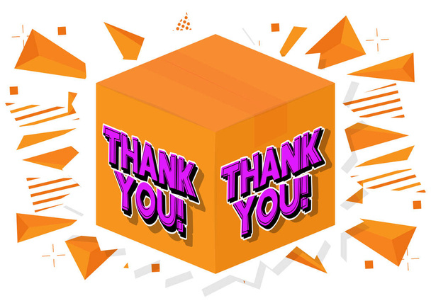 Thank You word with cardboard box. Vector cartoon folded card box illustration. - Vector, Image