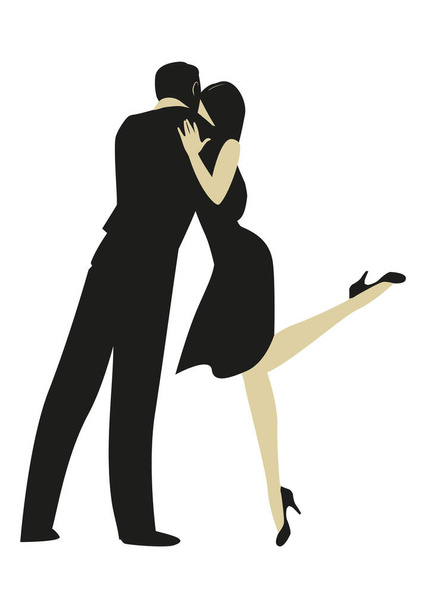 Pareja romántica vestida con ropa elegante bailando tango o música latina aislada sobre fondo blanco - Vector, Imagen