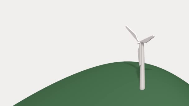 Representación 3D de un aerogenerador sobre suaves montañas verdes. Concepto de energía limpia, verde y renovable. - Metraje, vídeo