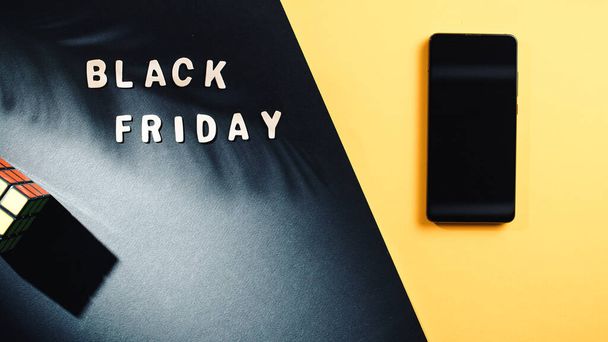 Background for black Friday and cyber Monday flat layer - Photo, Image