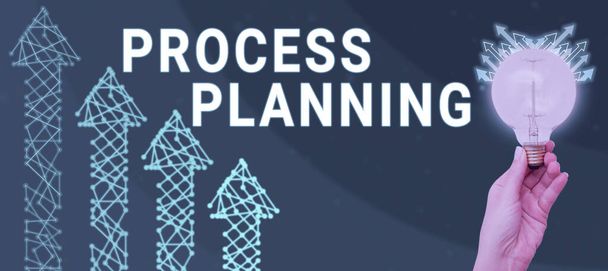 Ručně psané znamení Process Planning, Business showcase vývoj cílů strategie seznamy úkolů atd. - Fotografie, Obrázek