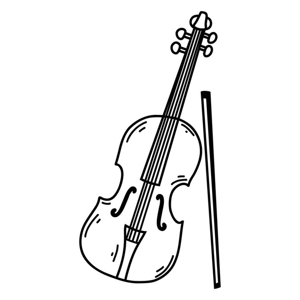 Doodle violin. Vector sketch illustration of musical instrument, black outline art for web design, icon, print, coloring page. - Vector, Image
