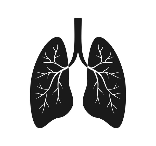 Icono de pulmones negros sobre fondo blanco. Ilustración vectorial plana - Vector, Imagen
