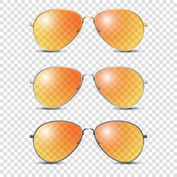 Vector 3d Realistic Round Frame Glasses Set with Orange Transparent Glass isolated, Transparent Sunglasses for Women and Men, Accessory. Optics, Lens, Vintage, Trendy Glasses. Front View. - Vettoriali, immagini