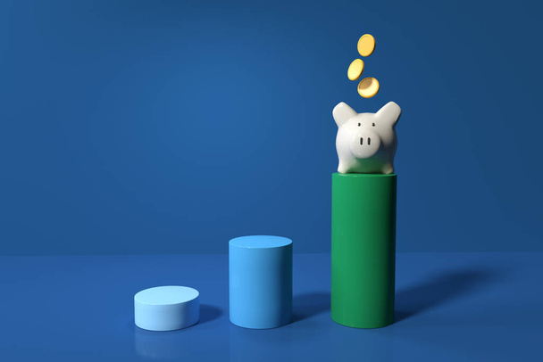 Financial theme with a piggy bank and coins - 3D render - Φωτογραφία, εικόνα
