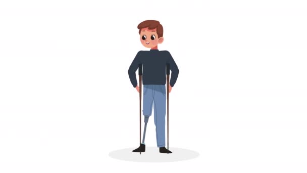 homem com prótese personagem perna, 4k vídeo animado - Filmagem, Vídeo