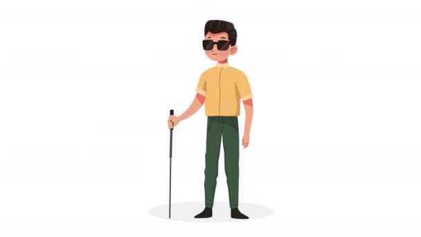 τυφλό άτομο αναπηρία χαρακτήρα, 4k βίντεο κινουμένων σχεδίων - Πλάνα, βίντεο