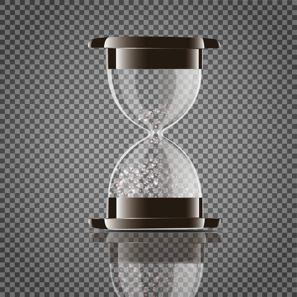 True transparent sand hourglass isolated on white background. Simple and elegant sand-glass timer. Sand clock icon 3d illustration. - Διάνυσμα, εικόνα