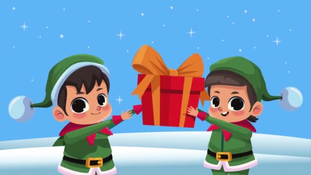 petits elfes avec animation cadeau, animation vidéo 4k - Séquence, vidéo
