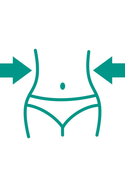 Una mujer cintura, cintura, ícono de pérdida de peso. Chica Fit Body Icon, Fitness Femenino, Belleza, Salud. Chica caderas, vientre, escultura corporal delgada Símbolo - Foto, imagen