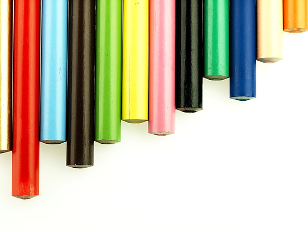 Colorful wooden crayons closely. - Photo, Image